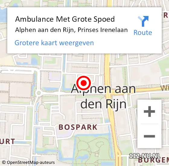 Locatie op kaart van de 112 melding: Ambulance Met Grote Spoed Naar Alphen aan den Rijn, Prinses Irenelaan op 16 september 2024 15:28