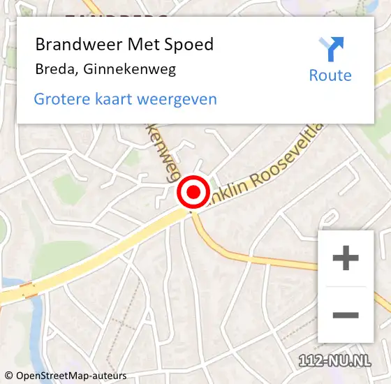 Locatie op kaart van de 112 melding: Brandweer Met Spoed Naar Breda, Ginnekenweg op 16 september 2024 15:33