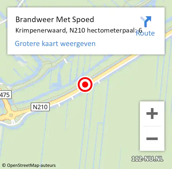 Locatie op kaart van de 112 melding: Brandweer Met Spoed Naar Krimpenerwaard, N210 hectometerpaal: 6 op 16 september 2024 16:00