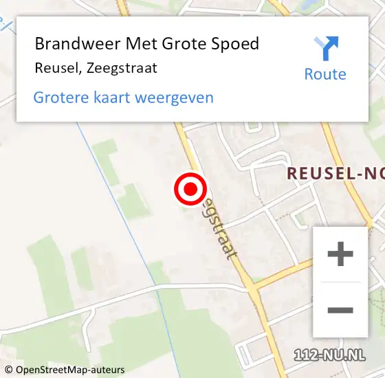 Locatie op kaart van de 112 melding: Brandweer Met Grote Spoed Naar Reusel, Zeegstraat op 16 september 2024 16:01