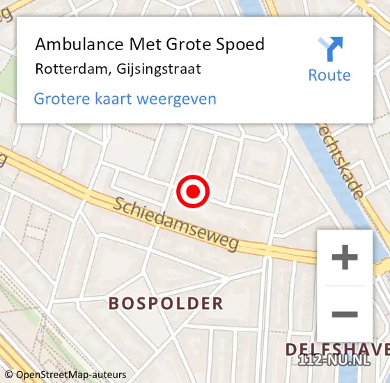 Locatie op kaart van de 112 melding: Ambulance Met Grote Spoed Naar Rotterdam, Gijsingstraat op 16 september 2024 16:03