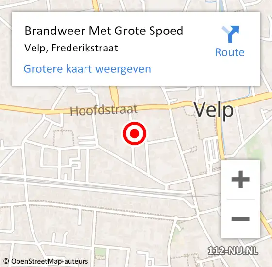 Locatie op kaart van de 112 melding: Brandweer Met Grote Spoed Naar Velp, Frederikstraat op 16 september 2024 16:03