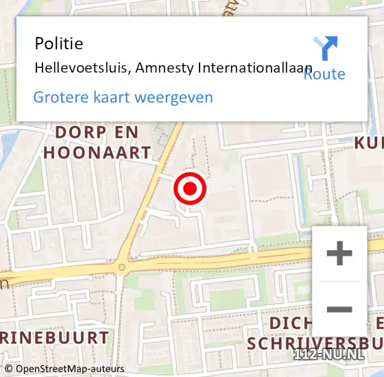 Locatie op kaart van de 112 melding: Politie Hellevoetsluis, Amnesty Internationallaan op 16 september 2024 16:10