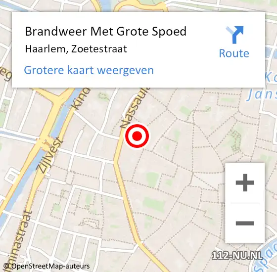 Locatie op kaart van de 112 melding: Brandweer Met Grote Spoed Naar Haarlem, Zoetestraat op 16 september 2024 16:22