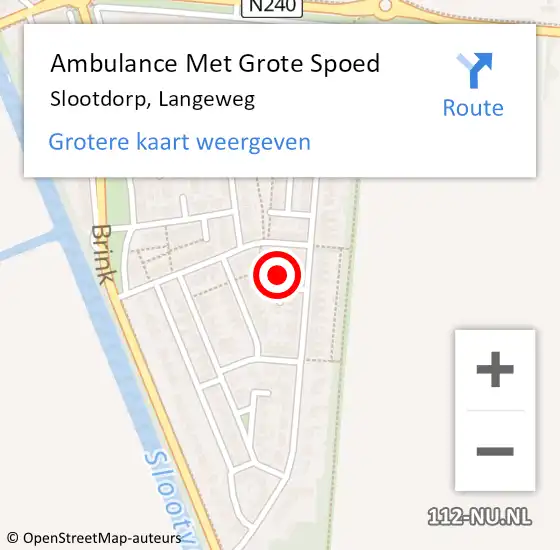 Locatie op kaart van de 112 melding: Ambulance Met Grote Spoed Naar Slootdorp, Langeweg op 16 september 2024 16:49