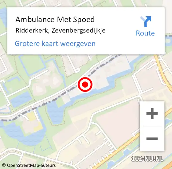 Locatie op kaart van de 112 melding: Ambulance Met Spoed Naar Ridderkerk, Zevenbergsedijkje op 16 september 2024 17:03