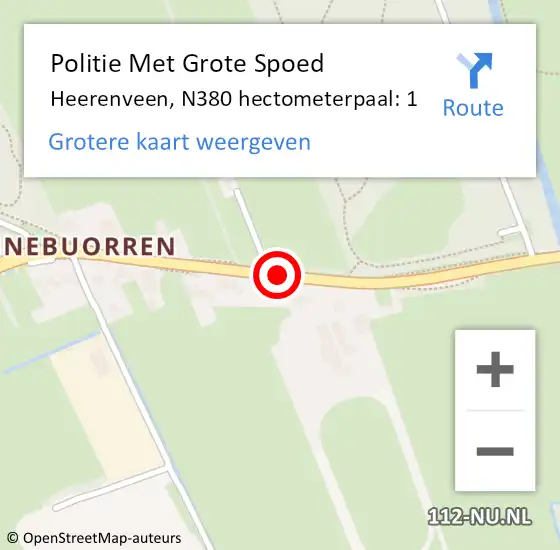 Locatie op kaart van de 112 melding: Politie Met Grote Spoed Naar Heerenveen, N380 hectometerpaal: 1 op 16 september 2024 17:06