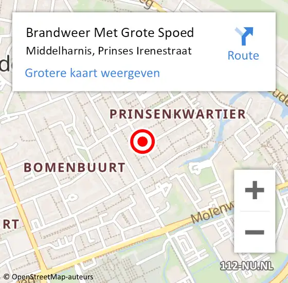 Locatie op kaart van de 112 melding: Brandweer Met Grote Spoed Naar Middelharnis, Prinses Irenestraat op 16 september 2024 17:07