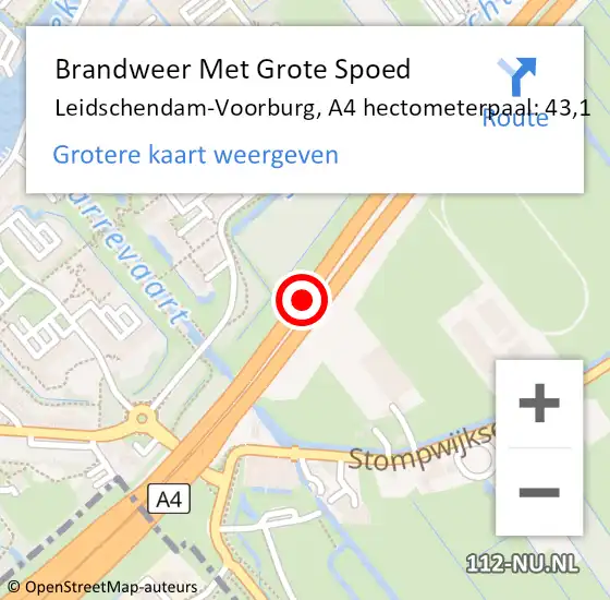 Locatie op kaart van de 112 melding: Brandweer Met Grote Spoed Naar Leidschendam-Voorburg, A4 hectometerpaal: 43,1 op 16 september 2024 17:07