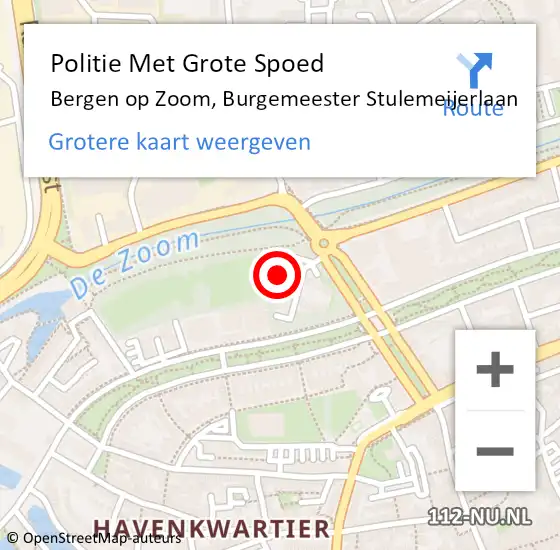 Locatie op kaart van de 112 melding: Politie Met Grote Spoed Naar Bergen op Zoom, Burgemeester Stulemeijerlaan op 16 september 2024 17:16