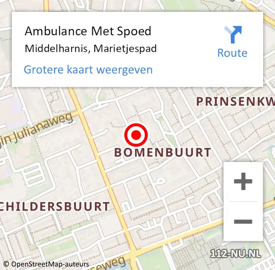 Locatie op kaart van de 112 melding: Ambulance Met Spoed Naar Middelharnis, Marietjespad op 16 september 2024 17:25