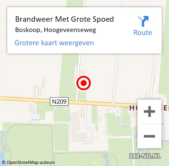 Locatie op kaart van de 112 melding: Brandweer Met Grote Spoed Naar Boskoop, Hoogeveenseweg op 16 september 2024 17:26