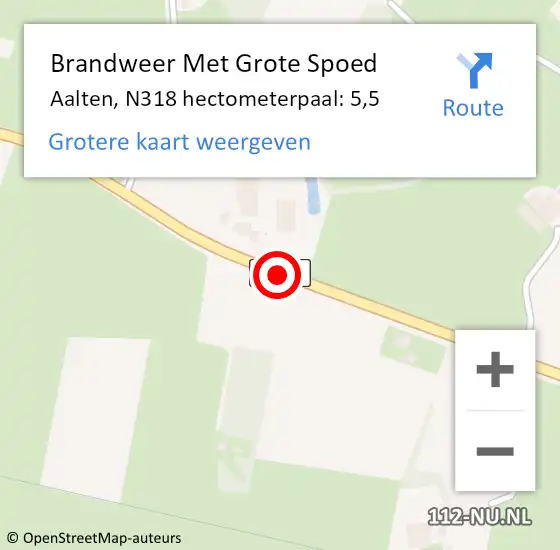 Locatie op kaart van de 112 melding: Brandweer Met Grote Spoed Naar Aalten, N318 hectometerpaal: 5,5 op 16 september 2024 17:31