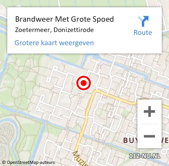 Locatie op kaart van de 112 melding: Brandweer Met Grote Spoed Naar Zoetermeer, Donizettirode op 16 september 2024 17:37