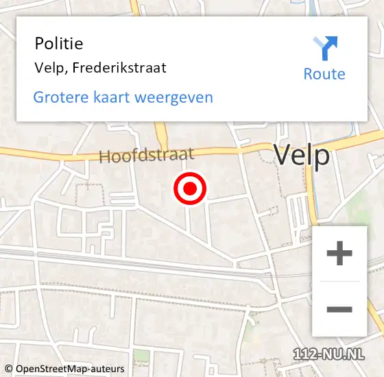 Locatie op kaart van de 112 melding: Politie Velp, Frederikstraat op 16 september 2024 17:38