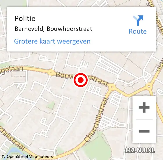 Locatie op kaart van de 112 melding: Politie Barneveld, Bouwheerstraat op 16 september 2024 17:49