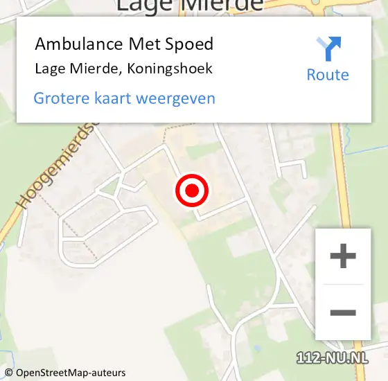 Locatie op kaart van de 112 melding: Ambulance Met Spoed Naar Lage Mierde, Koningshoek op 20 oktober 2014 11:49