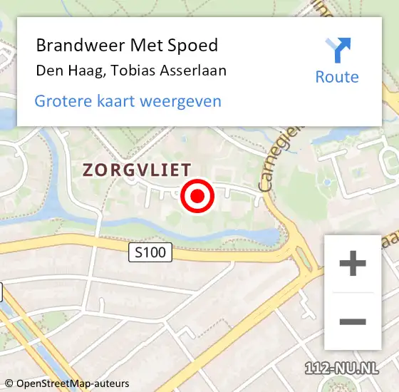 Locatie op kaart van de 112 melding: Brandweer Met Spoed Naar Den Haag, Tobias Asserlaan op 16 september 2024 18:04