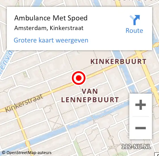 Locatie op kaart van de 112 melding: Ambulance Met Spoed Naar Amsterdam, Kinkerstraat op 16 september 2024 18:09