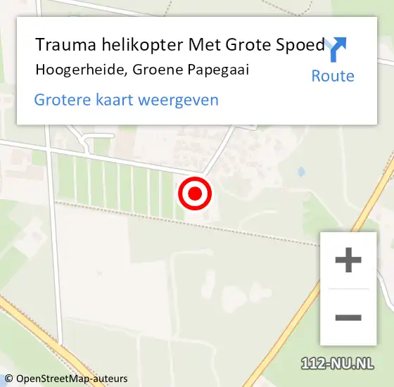 Locatie op kaart van de 112 melding: Trauma helikopter Met Grote Spoed Naar Hoogerheide, Groene Papegaai op 16 september 2024 18:16