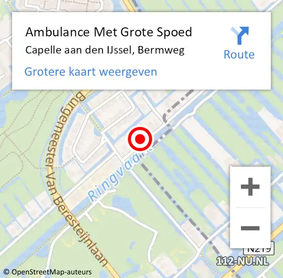 Locatie op kaart van de 112 melding: Ambulance Met Grote Spoed Naar Capelle aan den IJssel, Bermweg op 16 september 2024 18:23