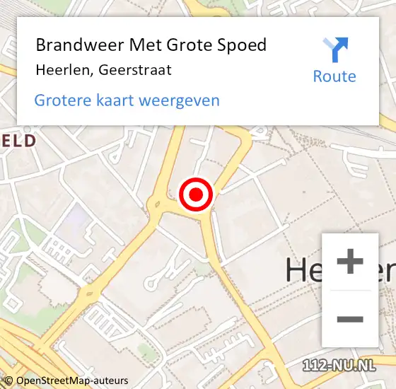 Locatie op kaart van de 112 melding: Brandweer Met Grote Spoed Naar Heerlen, Geerstraat op 16 september 2024 18:39