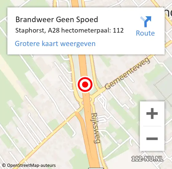 Locatie op kaart van de 112 melding: Brandweer Geen Spoed Naar Staphorst, A28 hectometerpaal: 112 op 16 september 2024 18:40