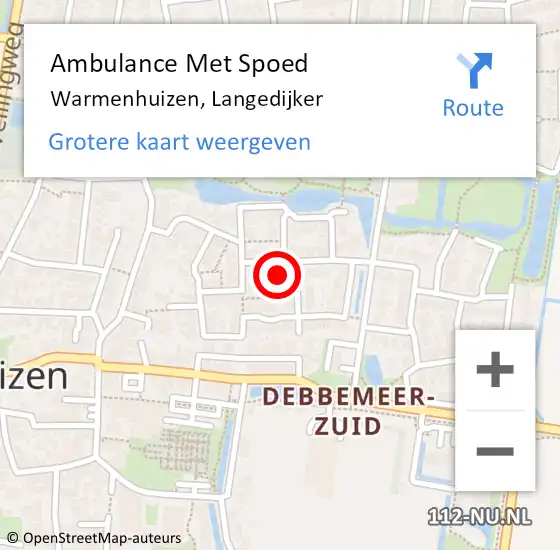 Locatie op kaart van de 112 melding: Ambulance Met Spoed Naar Warmenhuizen, Langedijker op 16 september 2024 18:41