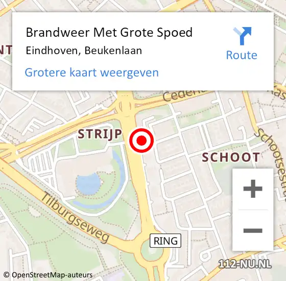 Locatie op kaart van de 112 melding: Brandweer Met Grote Spoed Naar Eindhoven, Beukenlaan op 16 september 2024 18:49