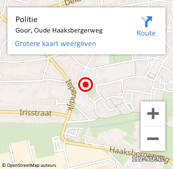 Locatie op kaart van de 112 melding: Politie Goor, Oude Haaksbergerweg op 16 september 2024 18:53