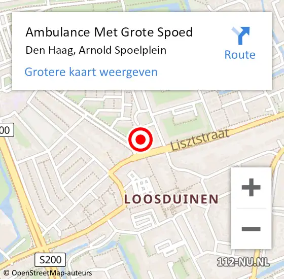 Locatie op kaart van de 112 melding: Ambulance Met Grote Spoed Naar Den Haag, Arnold Spoelplein op 16 september 2024 18:54