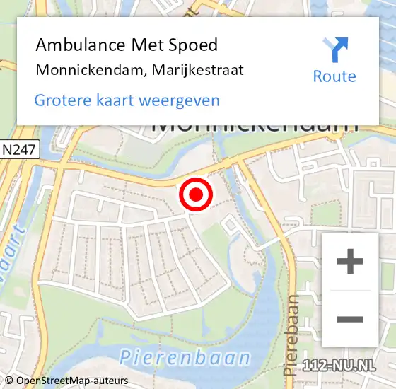 Locatie op kaart van de 112 melding: Ambulance Met Spoed Naar Monnickendam, Marijkestraat op 16 september 2024 18:58