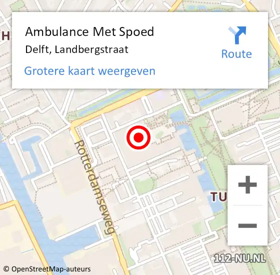 Locatie op kaart van de 112 melding: Ambulance Met Spoed Naar Delft, Landbergstraat op 16 september 2024 18:59