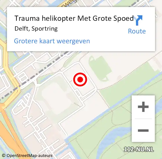 Locatie op kaart van de 112 melding: Trauma helikopter Met Grote Spoed Naar Delft, Sportring op 16 september 2024 19:04