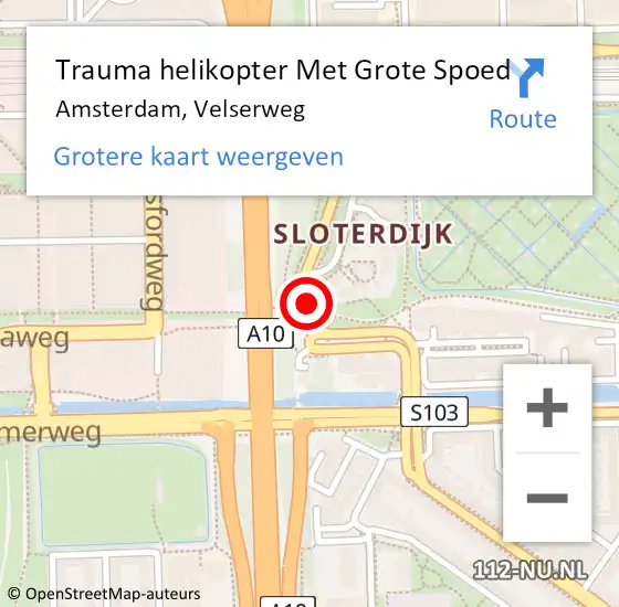 Locatie op kaart van de 112 melding: Trauma helikopter Met Grote Spoed Naar Amsterdam, Velserweg op 16 september 2024 19:10