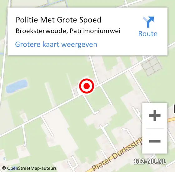 Locatie op kaart van de 112 melding: Politie Met Grote Spoed Naar Broeksterwoude, Patrimoniumwei op 16 september 2024 19:14