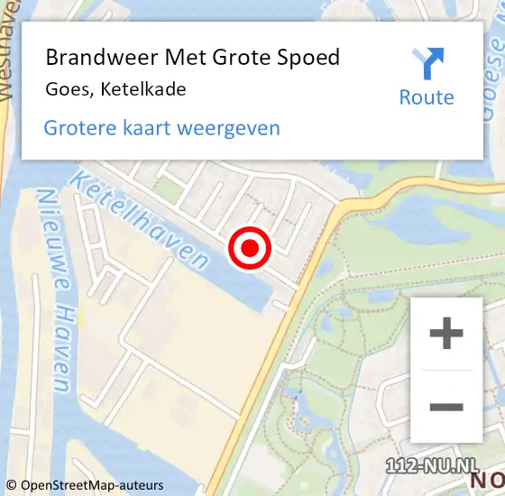 Locatie op kaart van de 112 melding: Brandweer Met Grote Spoed Naar Goes, Ketelkade op 16 september 2024 19:21