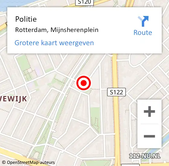 Locatie op kaart van de 112 melding: Politie Rotterdam, Mijnsherenplein op 16 september 2024 19:24