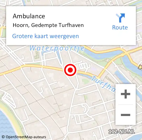 Locatie op kaart van de 112 melding: Ambulance Hoorn, Gedempte Turfhaven op 16 september 2024 19:33