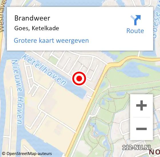 Locatie op kaart van de 112 melding: Brandweer Goes, Ketelkade op 16 september 2024 19:41