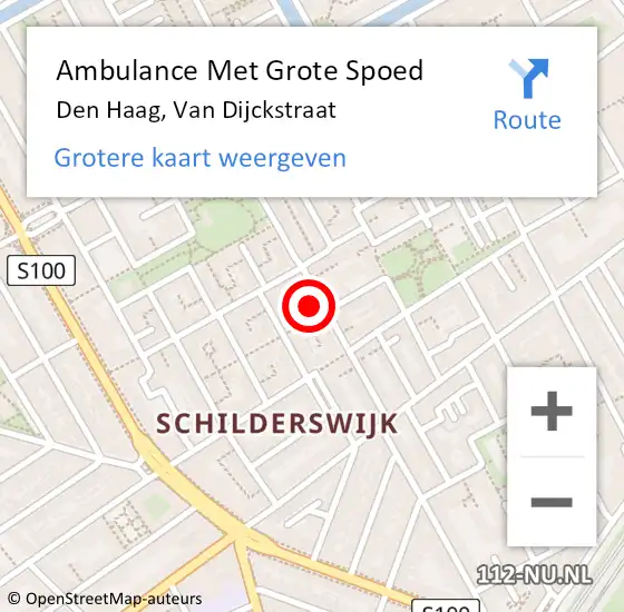 Locatie op kaart van de 112 melding: Ambulance Met Grote Spoed Naar Den Haag, Van Dijckstraat op 16 september 2024 19:47