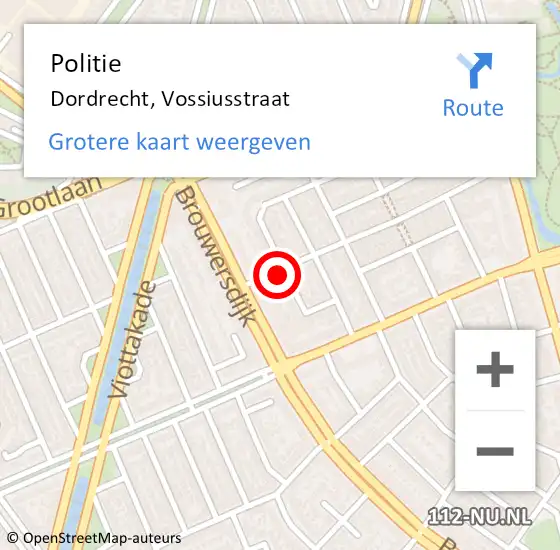 Locatie op kaart van de 112 melding: Politie Dordrecht, Vossiusstraat op 16 september 2024 19:48