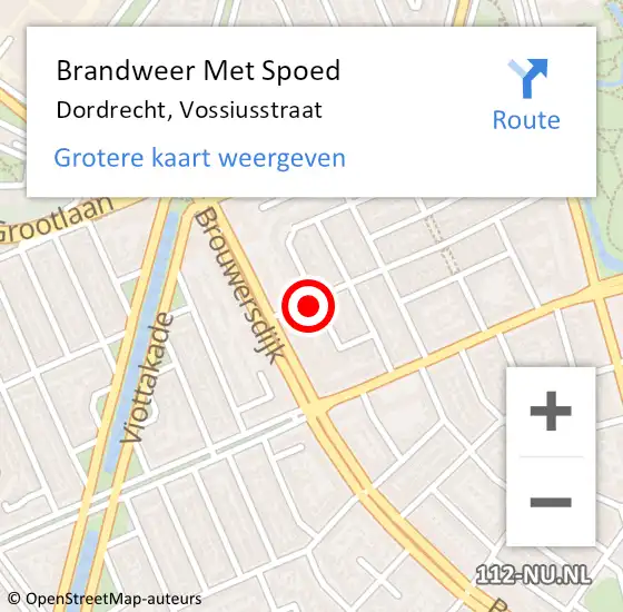 Locatie op kaart van de 112 melding: Brandweer Met Spoed Naar Dordrecht, Vossiusstraat op 16 september 2024 19:49