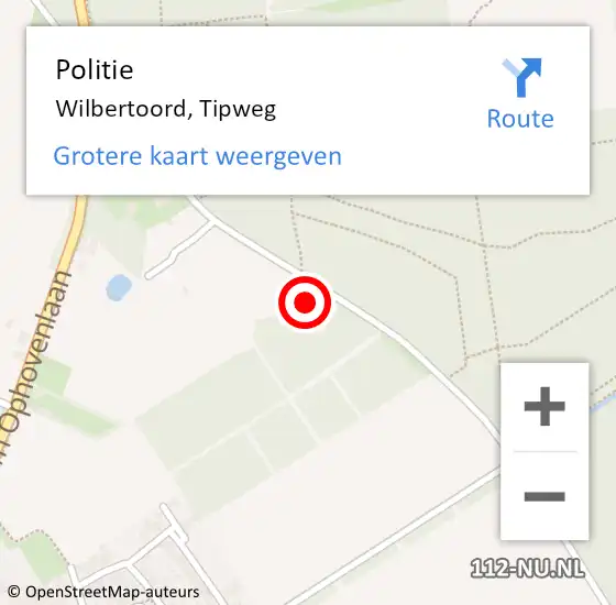 Locatie op kaart van de 112 melding: Politie Wilbertoord, Tipweg op 16 september 2024 19:57