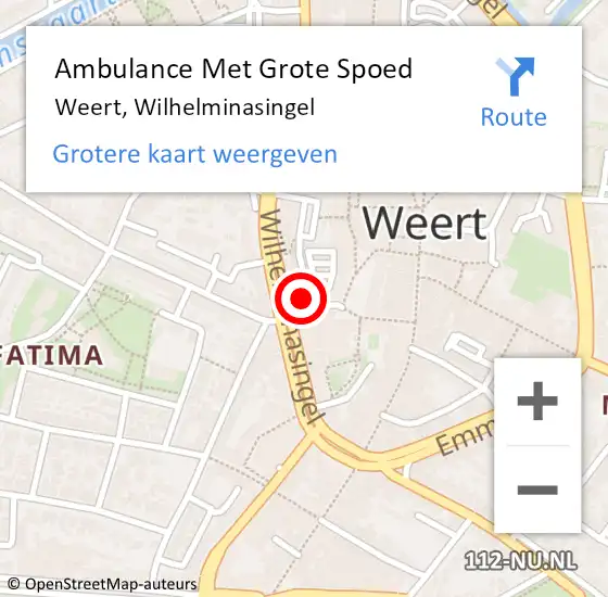 Locatie op kaart van de 112 melding: Ambulance Met Grote Spoed Naar Weert, Wilhelminasingel op 16 september 2024 19:58