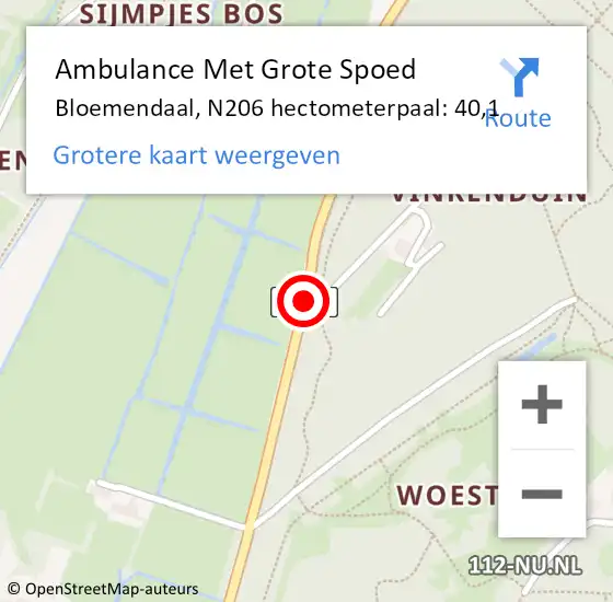 Locatie op kaart van de 112 melding: Ambulance Met Grote Spoed Naar Bloemendaal, N206 hectometerpaal: 40,1 op 16 september 2024 20:00