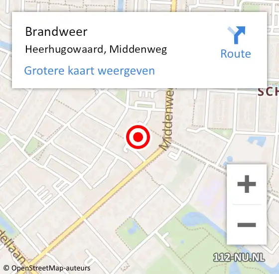 Locatie op kaart van de 112 melding: Brandweer Heerhugowaard, Middenweg op 16 september 2024 20:04