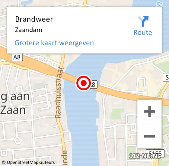 Locatie op kaart van de 112 melding: Brandweer Zaandam op 16 september 2024 20:07