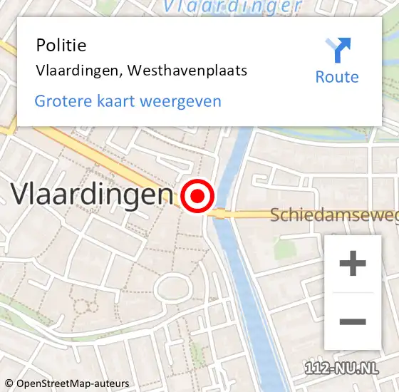 Locatie op kaart van de 112 melding: Politie Vlaardingen, Westhavenplaats op 16 september 2024 20:10