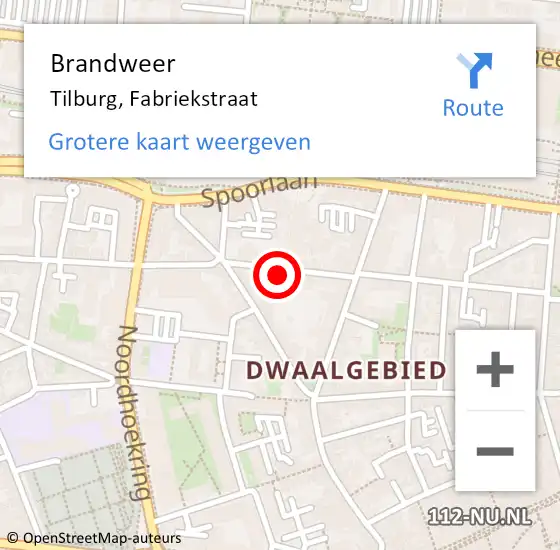 Locatie op kaart van de 112 melding: Brandweer Tilburg, Fabriekstraat op 16 september 2024 20:11